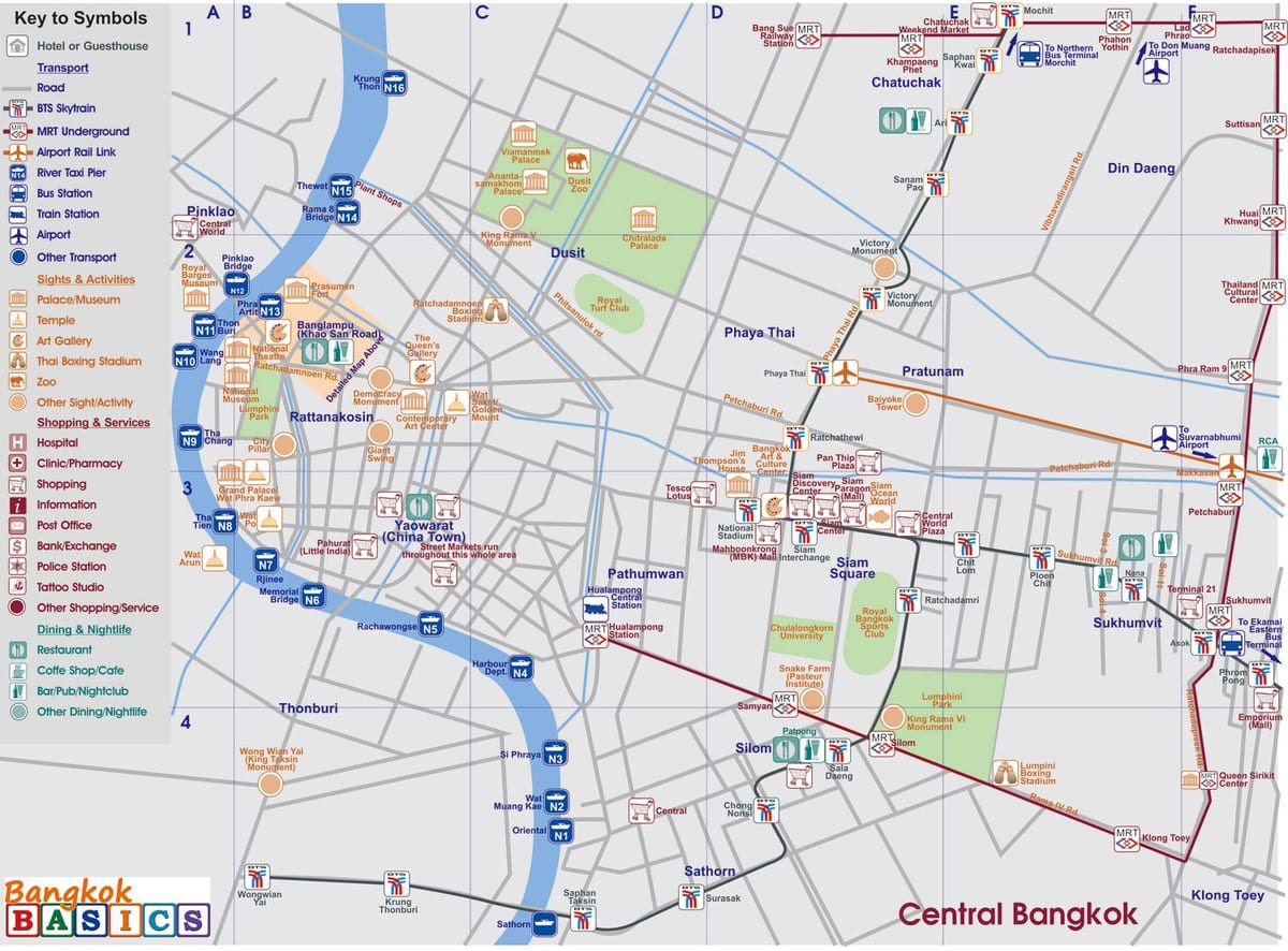 मानचित्र के मध्य बैंकाक