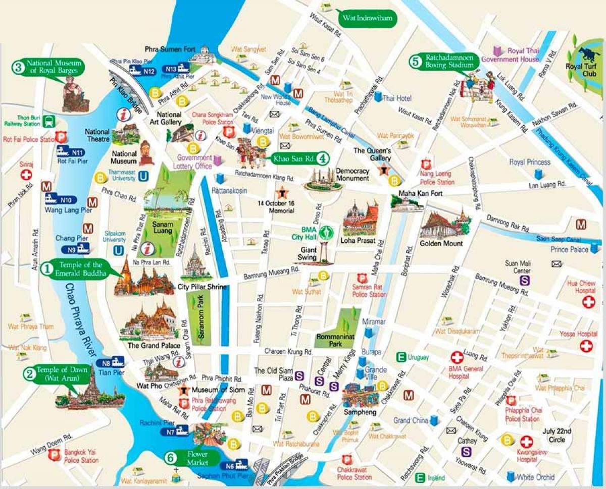 बैंकाक की यात्रा करने के लिए स्थानों के नक्शे