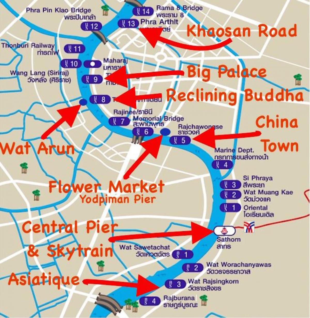 नक्शा बैंकॉक के घाट