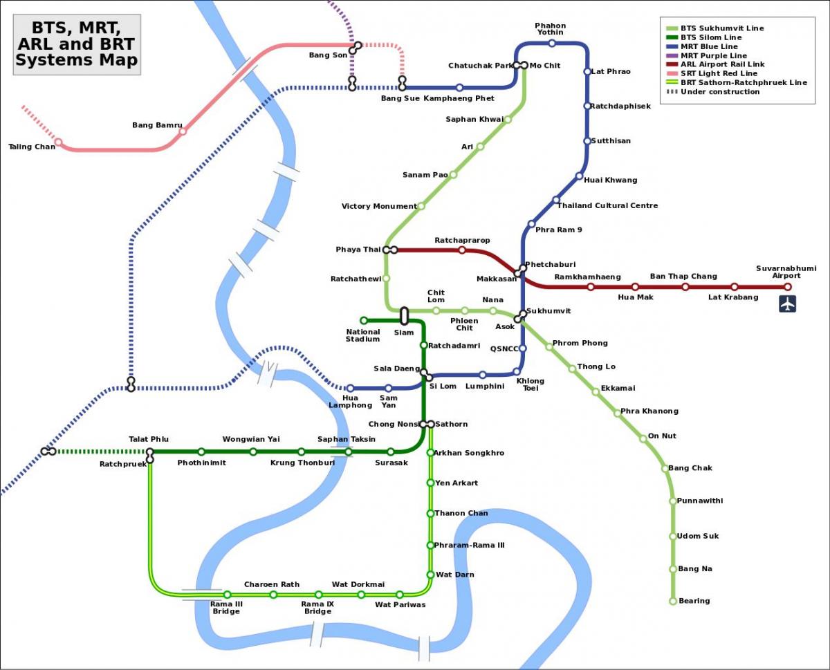 बैंकाक बीटीएस, एमआरटी का नक्शा