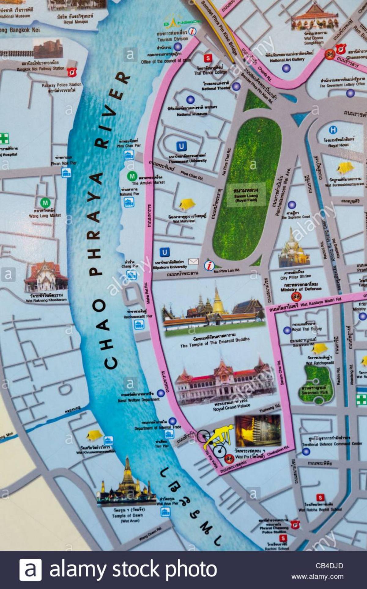 बैंकाक पर्यटन स्थलों के साथ नक्शा