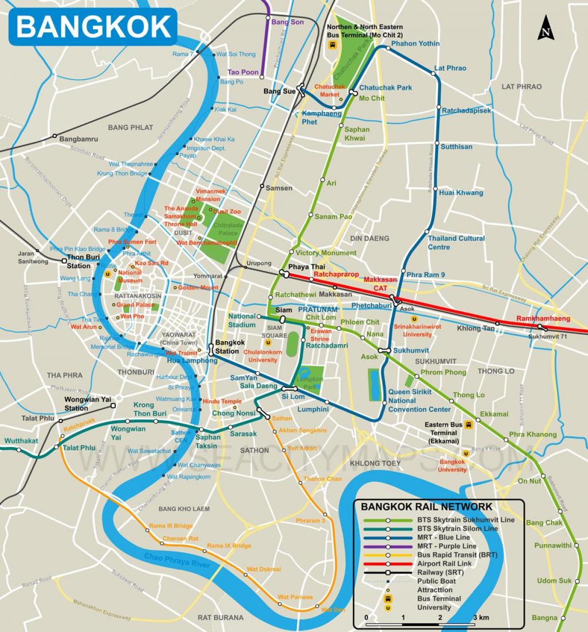 नक्शा बैंकाक शहर के केंद्र