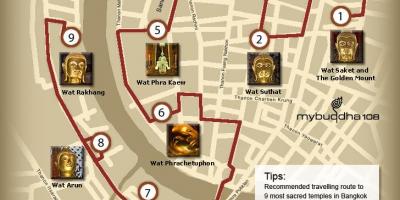नक्शा बैंकॉक के मंदिर के दौरे